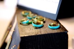 Hammered Gold Stacking Rings - Adjustable - Green Turquoise