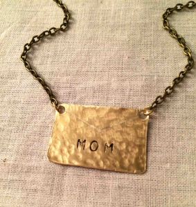 Gold Brass Hammered Mom Nameplate Necklace 5
