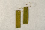 Olive Green Long Rectangle Gold Drop Earrings - Distress Look 3